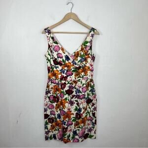 Chetta B Cream Floral V Neck Sleeveless Dress Size 8